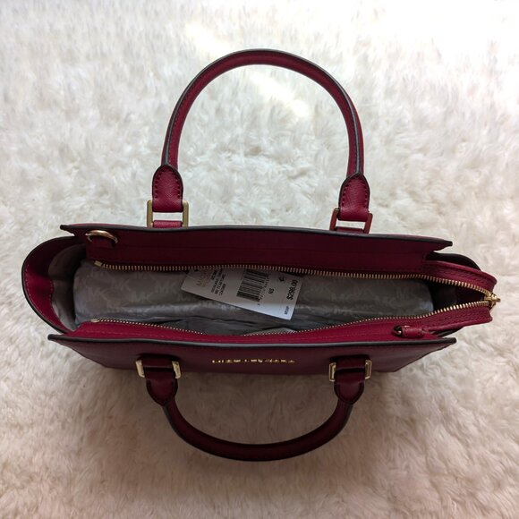 NWT Michael Kors Selma Saffiano Leather Medium Satchel (color: cherry) - Picture 6 of 9